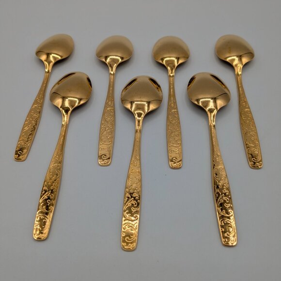 Americana Golden Heritage Flatware Golden Scroll 7 Teaspoons 6" Vintage - Picture 3 of 8